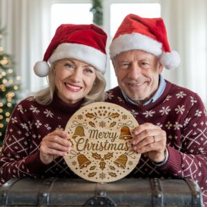 Christmas Round Sign Engraving, Merry Christmas | SVG