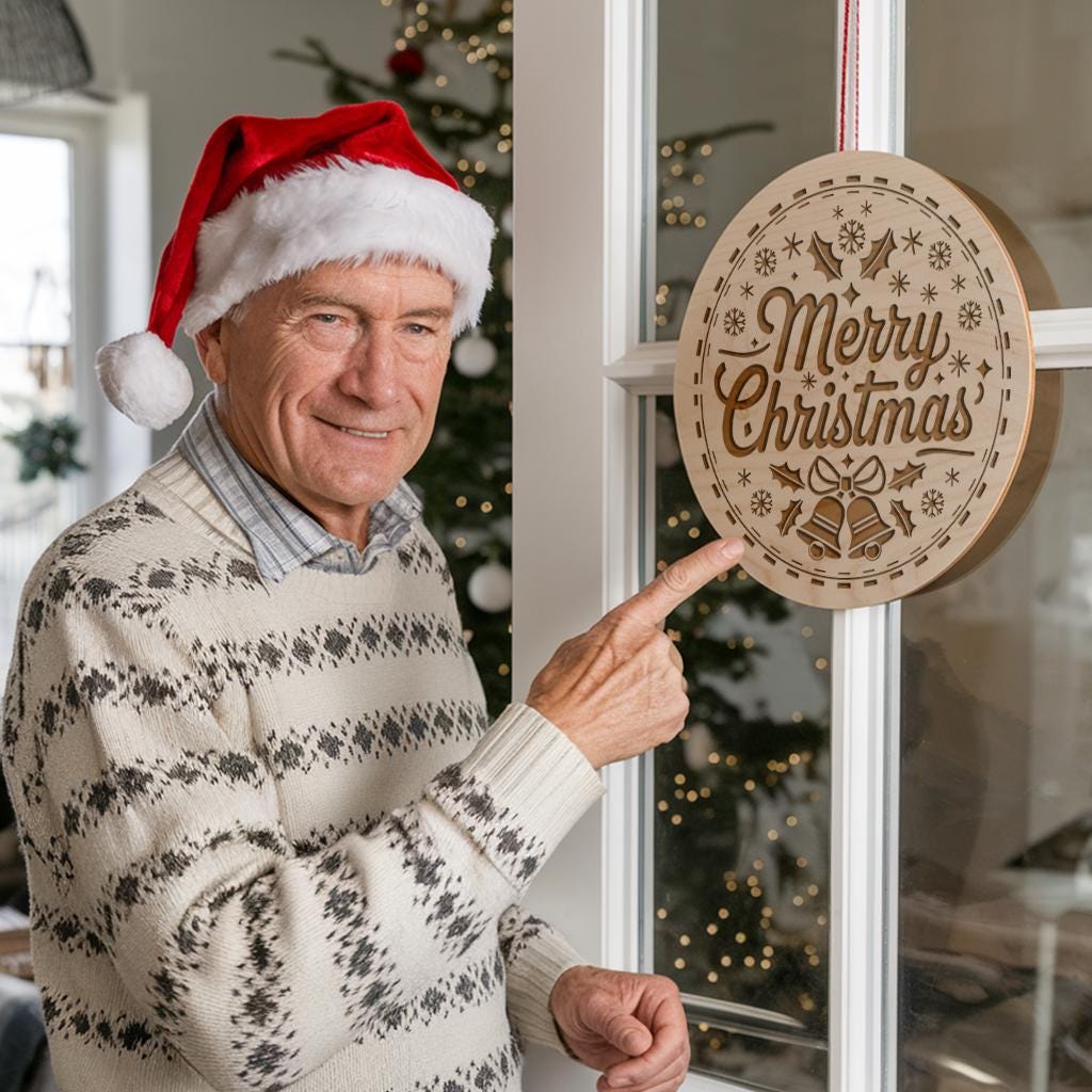 Christmas Round Sign Engraving, Merry Christmas | SVG