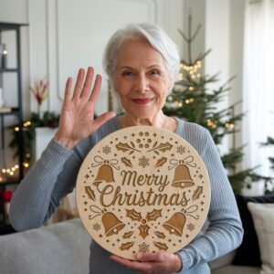 Christmas Round Sign Engraving, Merry Christmas | SVG