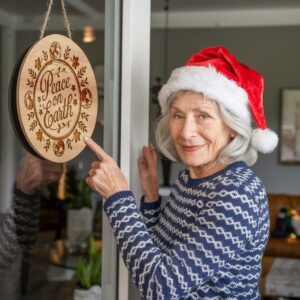 Christmas Round Sign Engraving, Peace On Earth |
