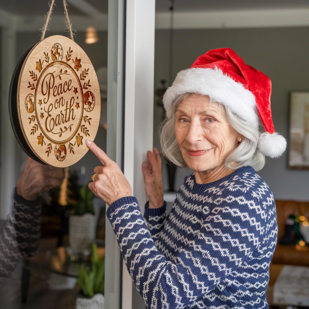 Christmas Round Sign Engraving, Peace On Earth |
