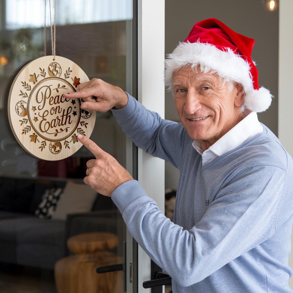 Christmas Round Sign Engraving, Peace On Earth |