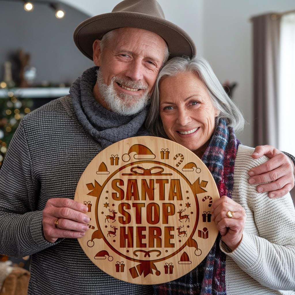 Christmas Round Sign Engraving, Santa Stop Here |
