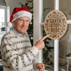 Christmas Round Sign Engraving, Santa Stop Here |