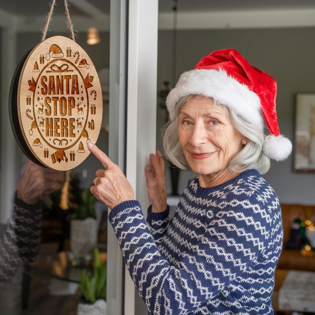 Christmas Round Sign Engraving, Santa Stop Here |