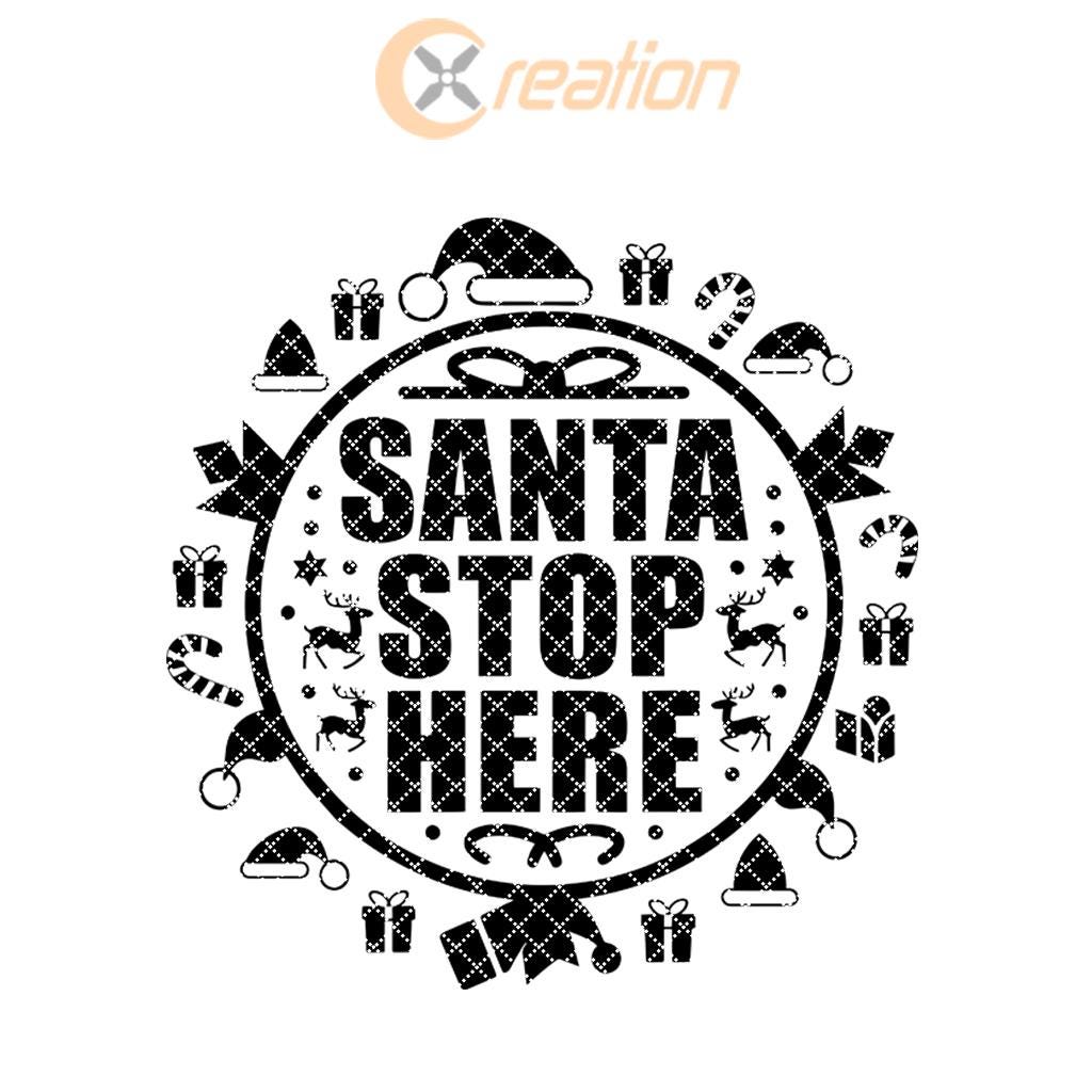 Christmas Round Sign Engraving, Santa Stop Here |