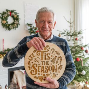 Christmas Round Sign Engraving, Tis The Season |