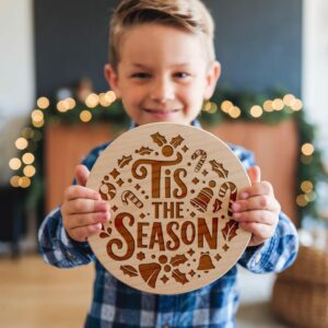 Christmas Round Sign Engraving, Tis The Season |