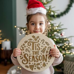 Christmas Round Sign Engraving, Tis The Season |