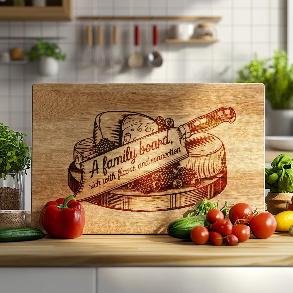 Family Mealtime Charcuterie Board Engraving | PNG Download