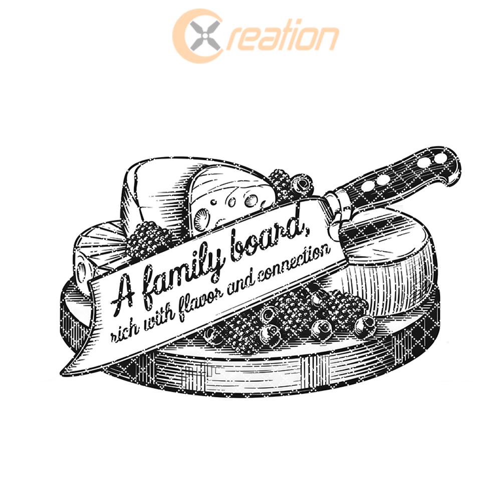 Family Mealtime Charcuterie Board Engraving | PNG Download