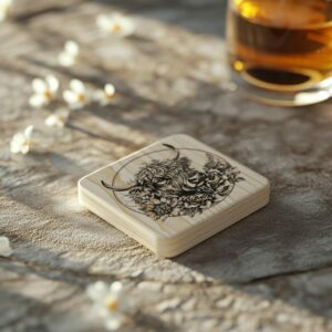 Highland Cow 3D Illusion Wood Coaster Engraving |