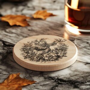 Reindeer Flower 3D Illusion Wood Coaster Engraving |