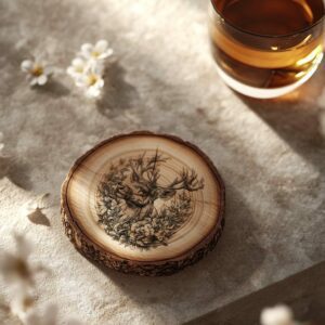 Reindeer Flower 3D Illusion Wood Coaster Engraving |