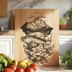 Salmon Mountain Flower Charcuterie Board Engraving File |