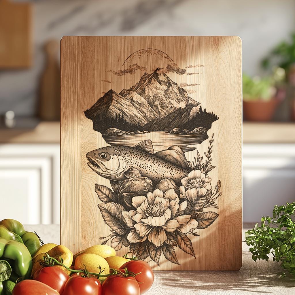 Salmon Mountain Flower Charcuterie Board Engraving File |