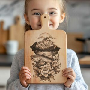 Salmon Mountain Flower Charcuterie Board Engraving File |