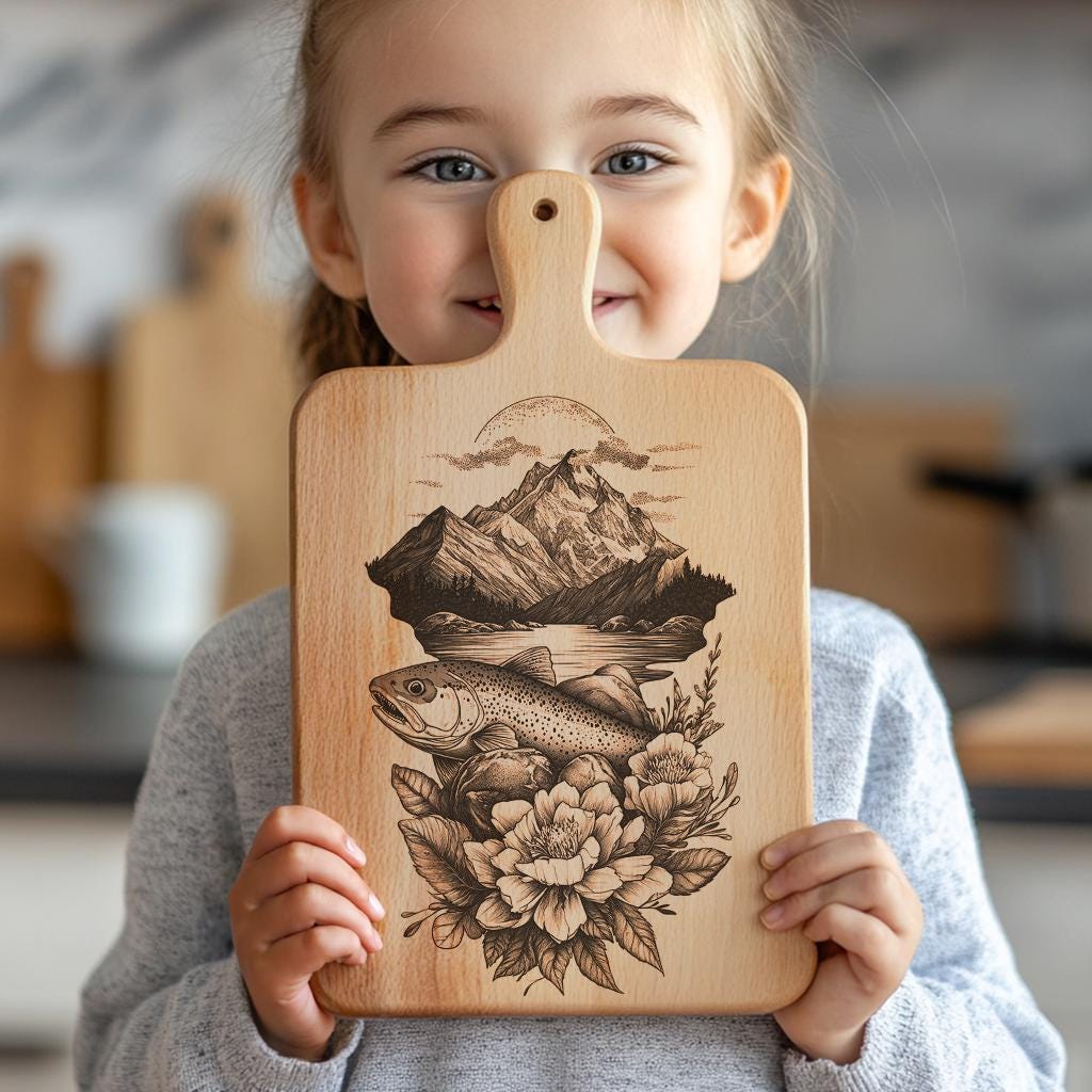 Salmon Mountain Flower Charcuterie Board Engraving File |