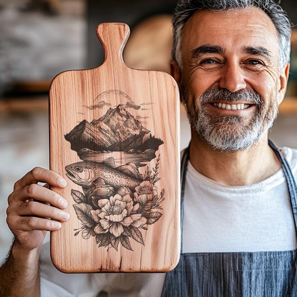 Salmon Mountain Flower Charcuterie Board Engraving File |