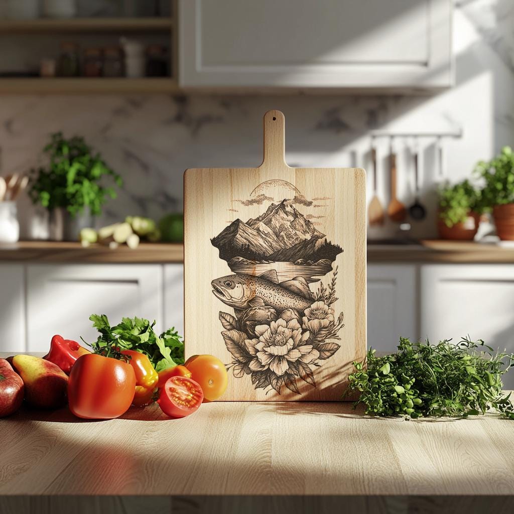 Salmon Mountain Flower Charcuterie Board Engraving File |