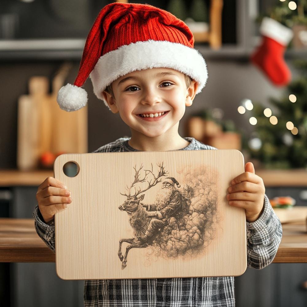 Santa on Reindeer Charcuterie Board Engraving - Kitchen