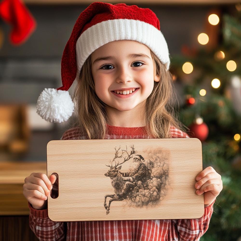 Santa on Reindeer Charcuterie Board Engraving - Kitchen