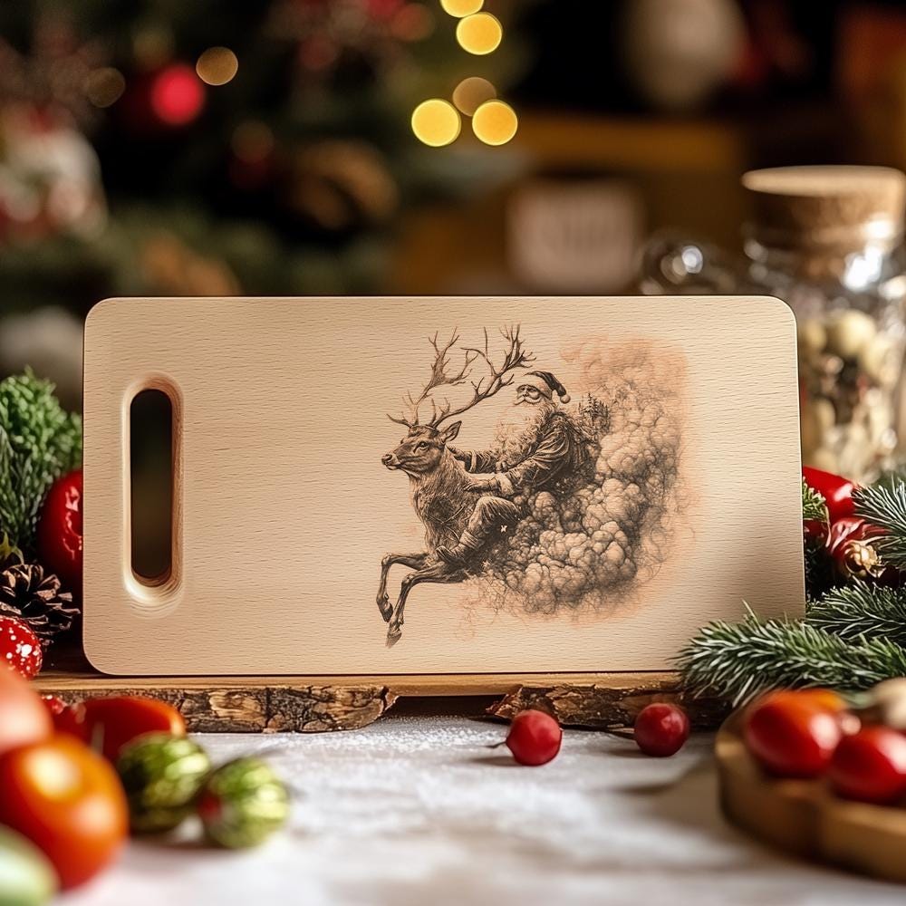 Santa on Reindeer Charcuterie Board Engraving - Kitchen