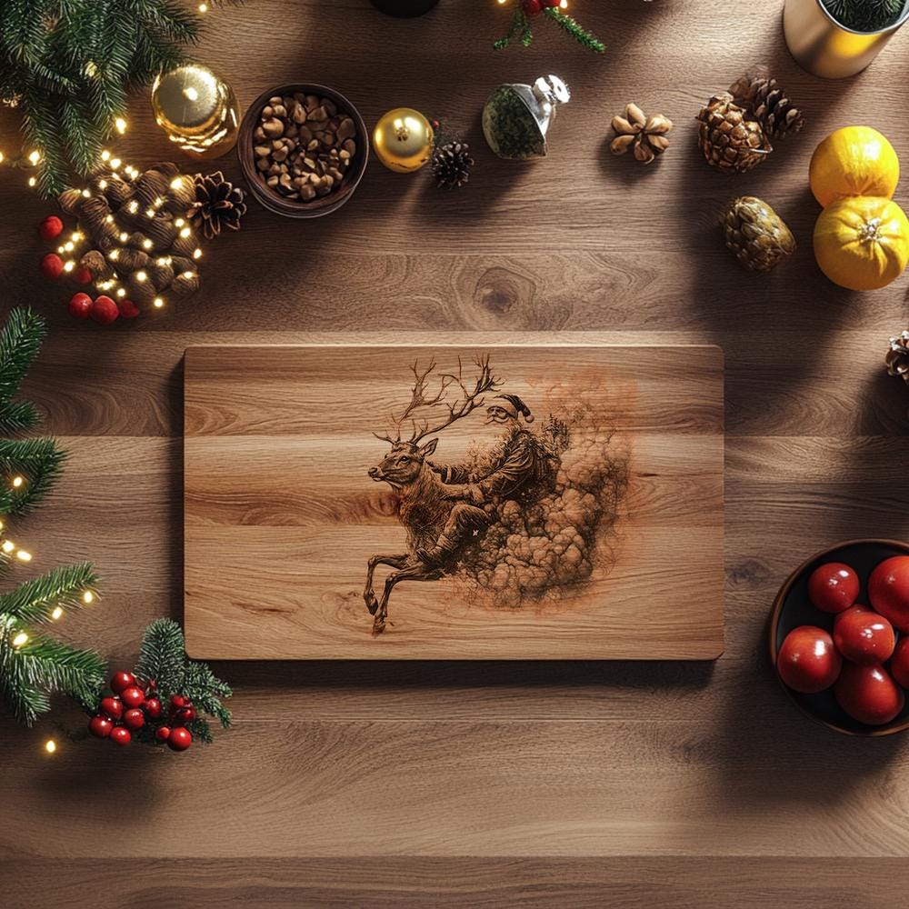 Santa on Reindeer Charcuterie Board Engraving - Kitchen