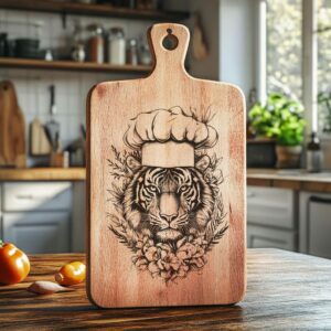 Tiger Chef 3D Illusion Charcuterie Board Engraving |