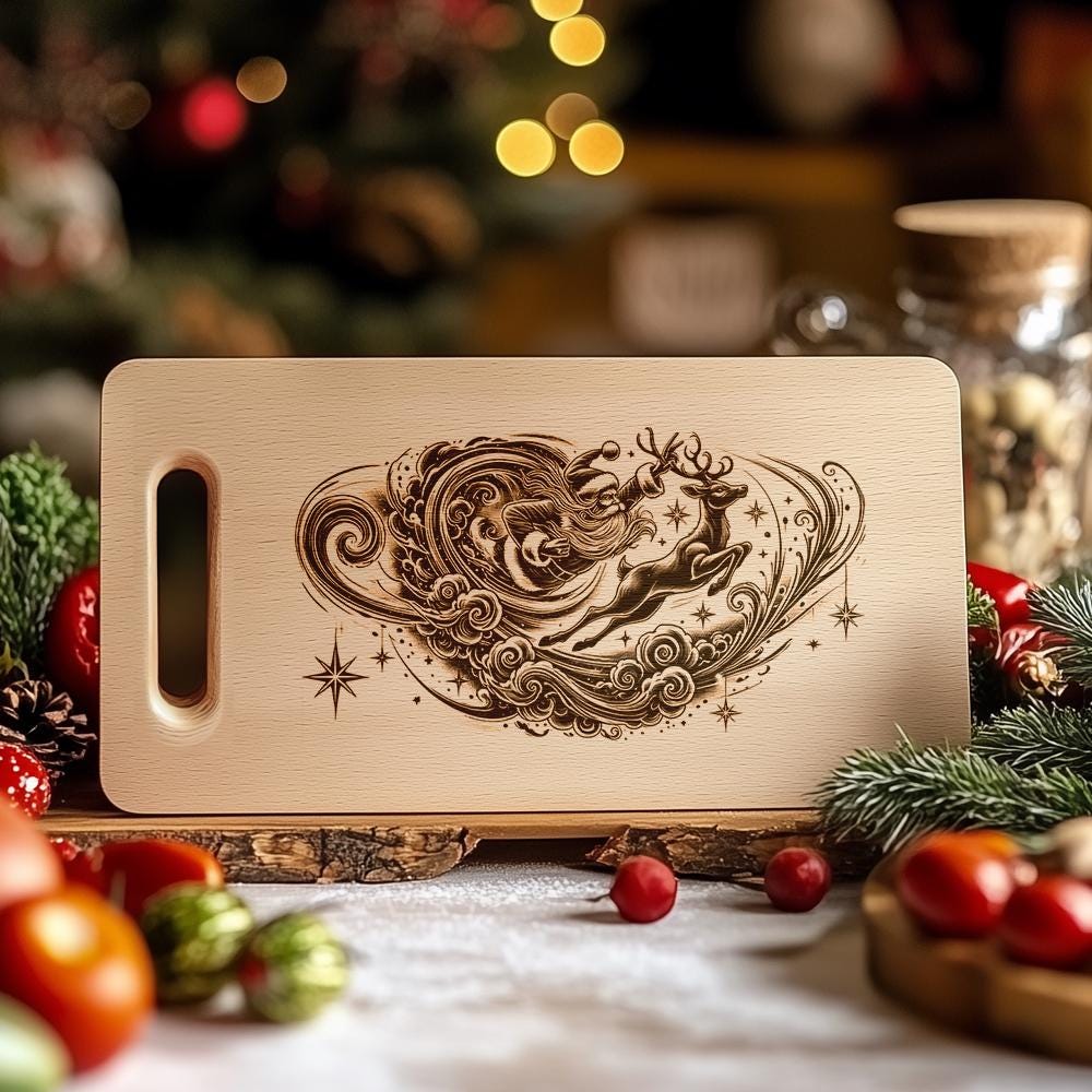Christmas Charcuterie Board File | Santa Flying Laser