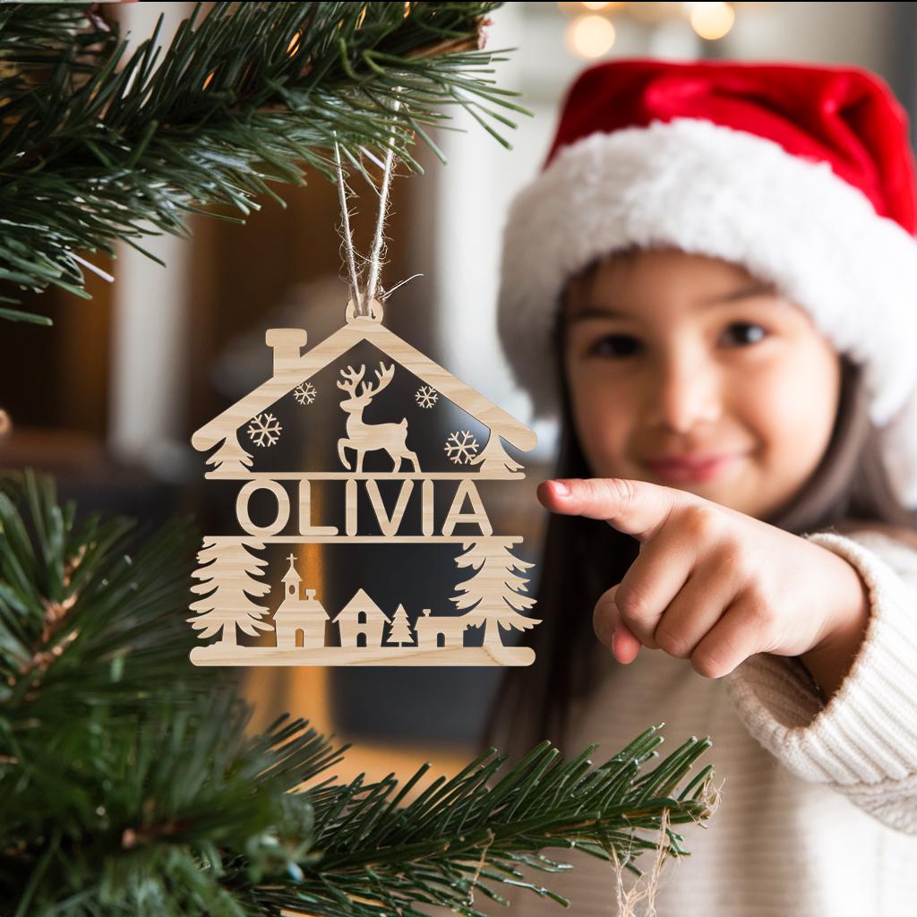 Personalized Christmas Ornament SVG | House Shape #003