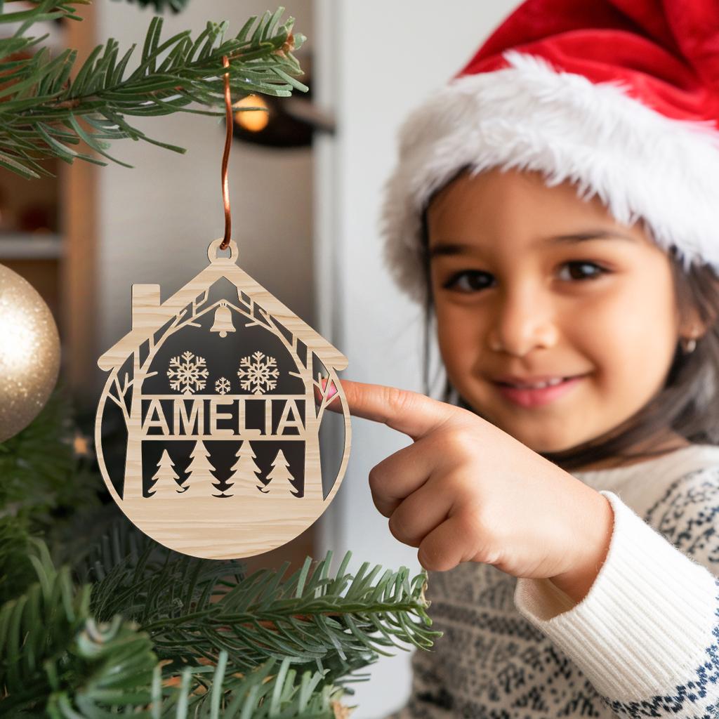 Personalized Christmas Ornament SVG | House Shape #003