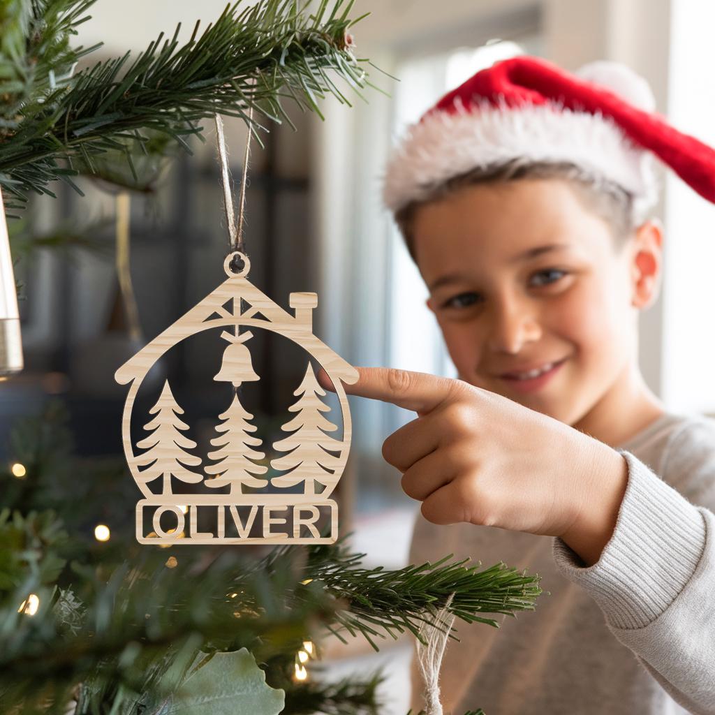 Personalized Christmas Ornament SVG | House Shape #003