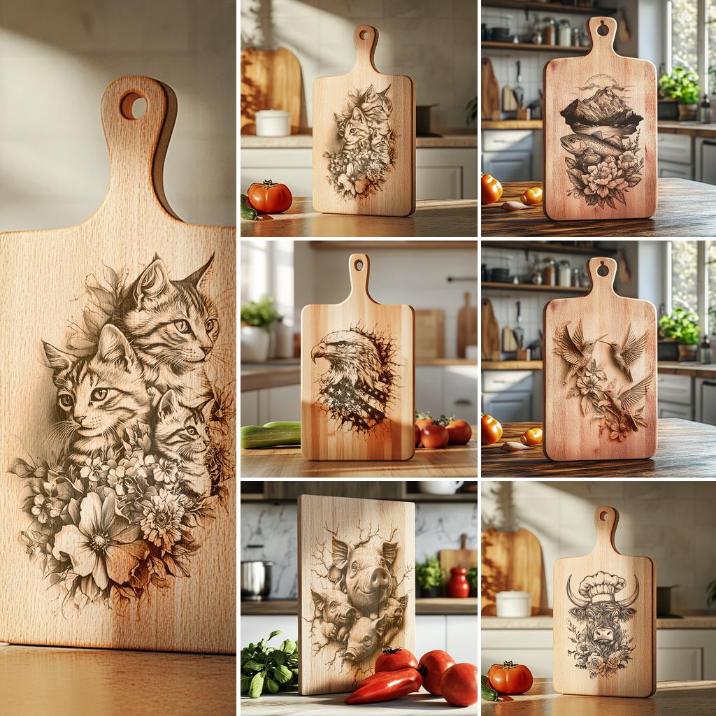 6 Charcuterie Board Laser Files: Animal 3D Illusion