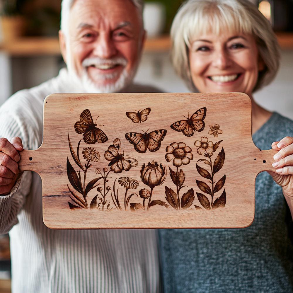 Butterfly and Flower Charcuterie Board Engraving File |