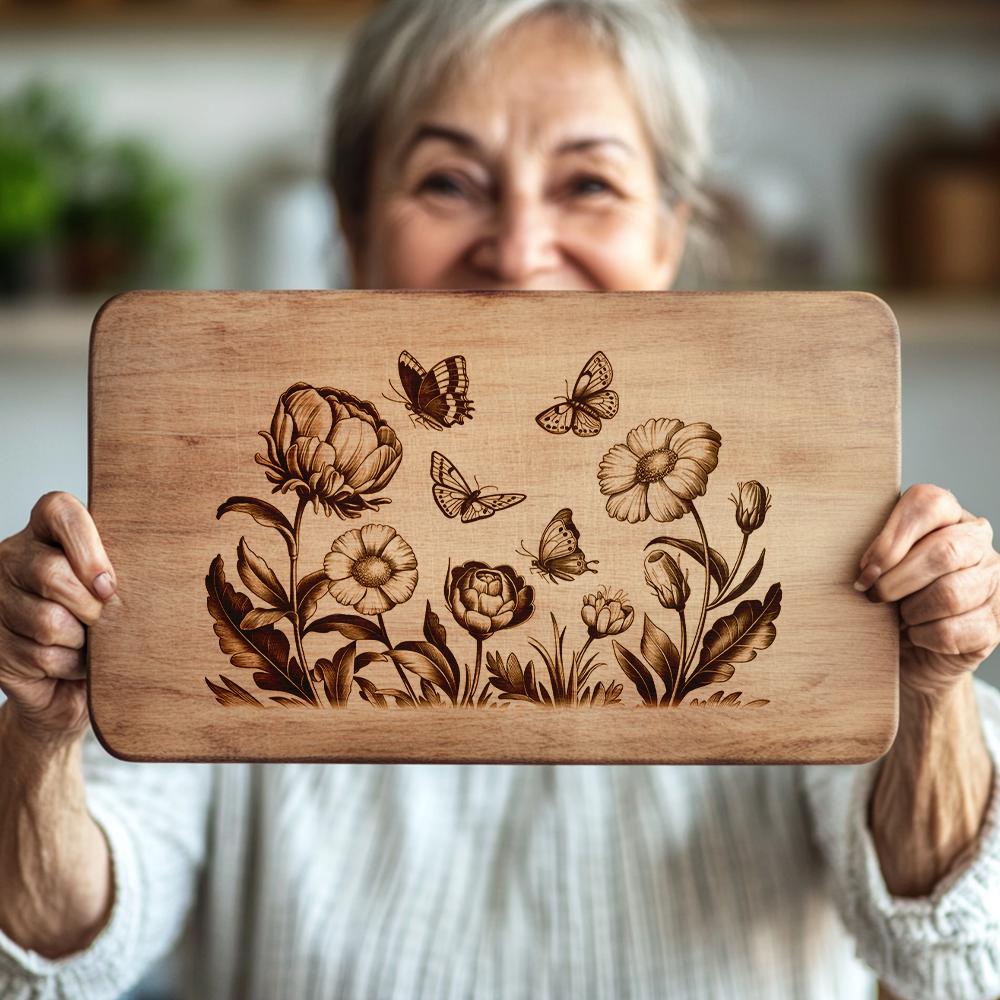 Butterfly & Flower Charcuterie Board Engraving File |