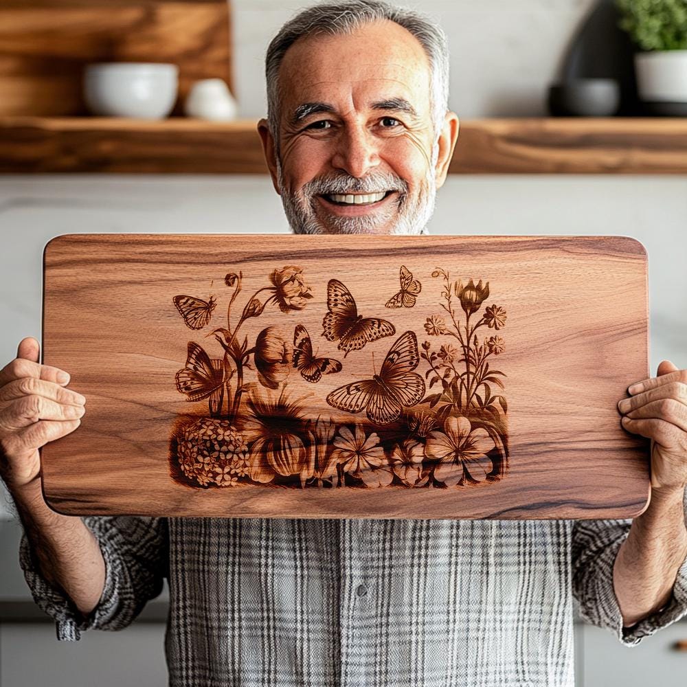 Butterfly & Flower Engraved Charcuterie Board File |