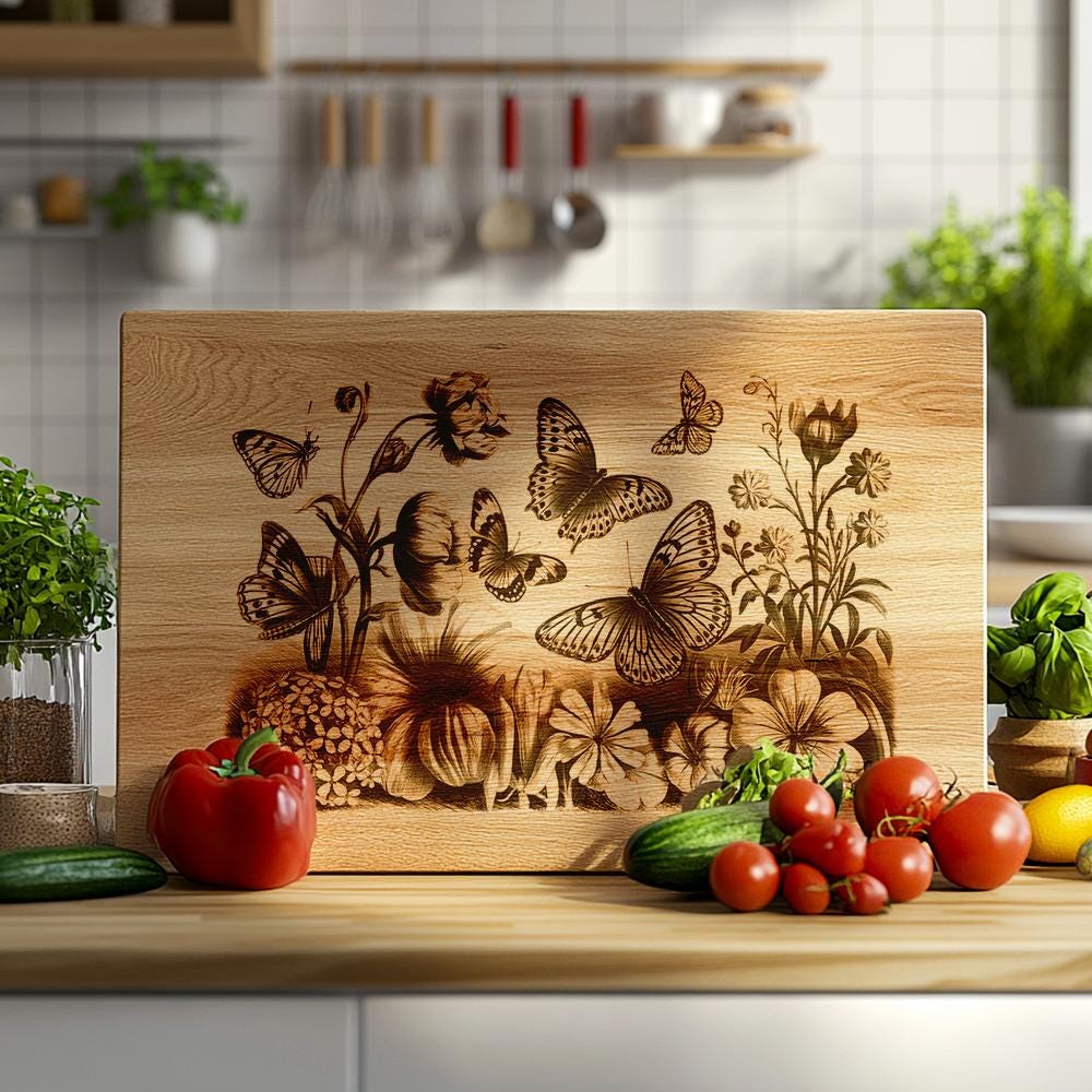 Butterfly & Flower Engraved Charcuterie Board File |