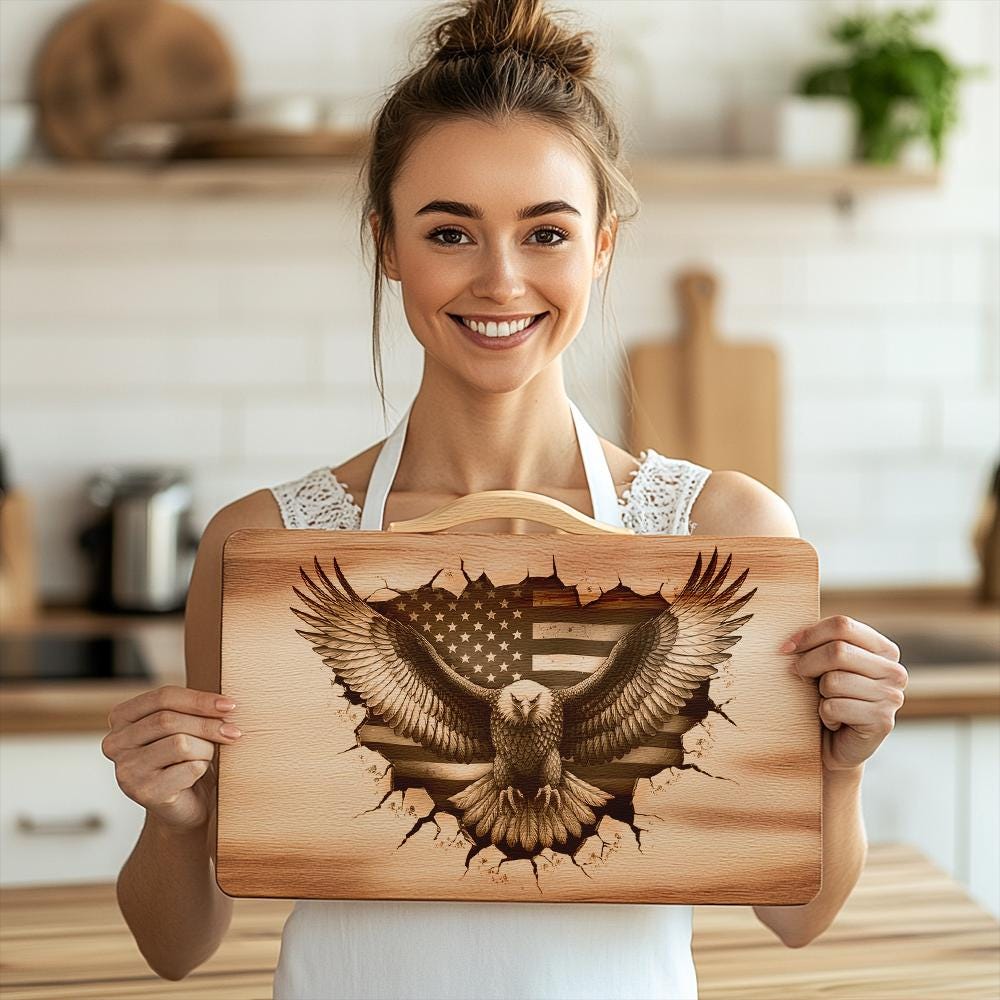Engraved American Eagle Charcuterie Board - 3D Illusion