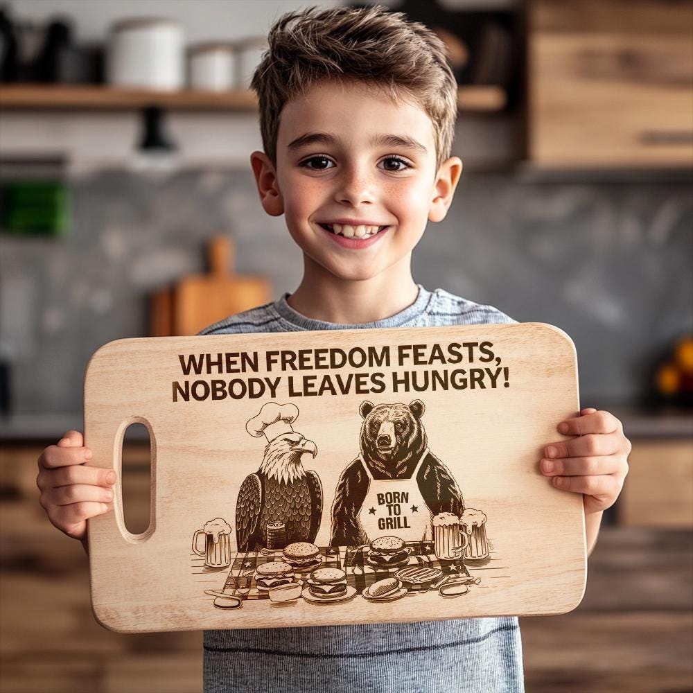 Engraved Charcuterie Board: American Eagle & Funny Mealtime