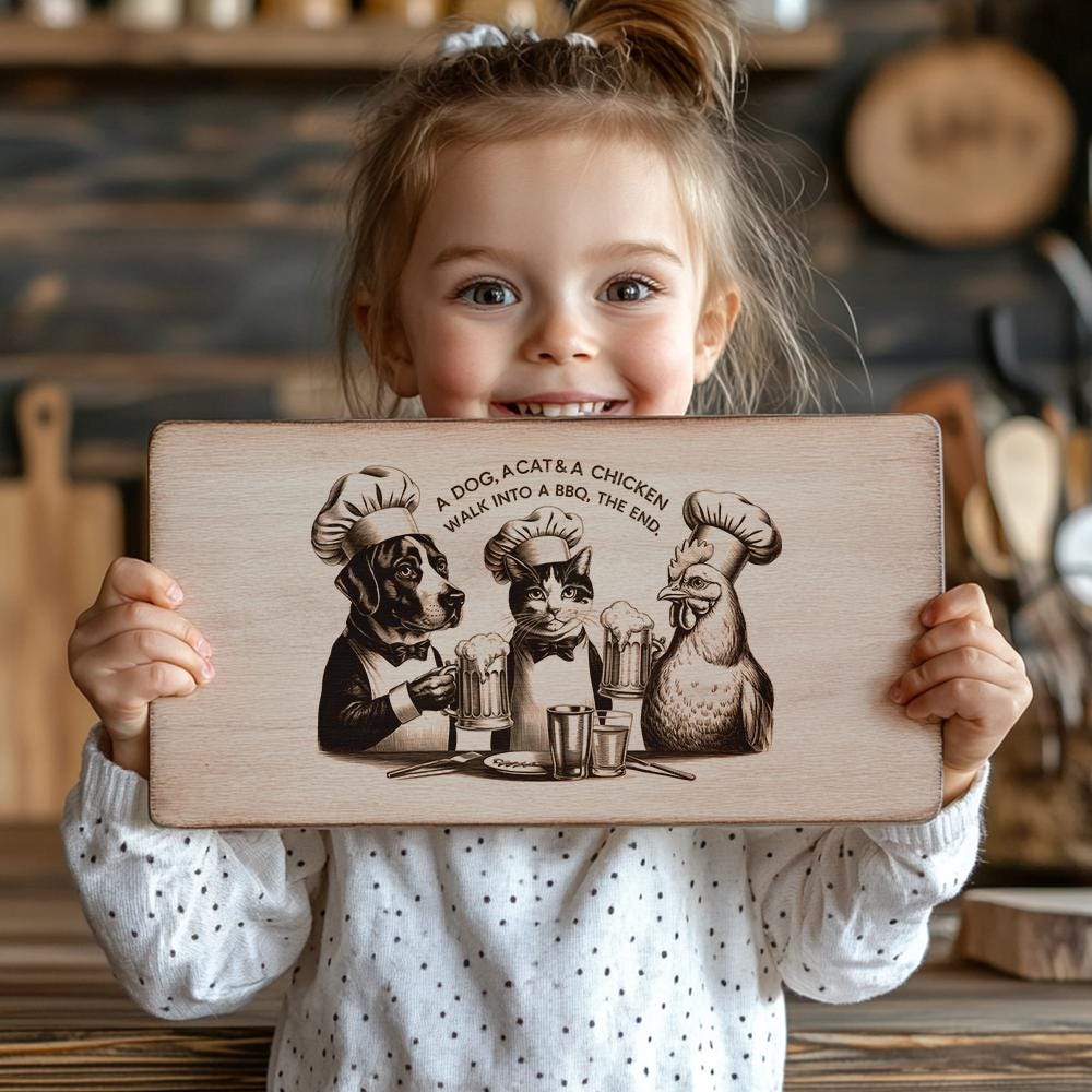 Engraved Charcuterie Board File: Dog, Cat & Chicken