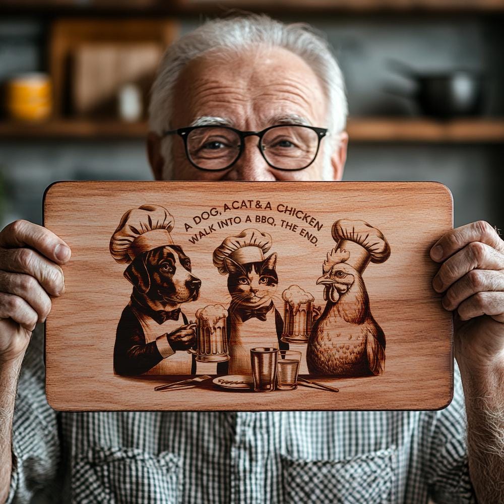 Engraved Charcuterie Board File: Dog, Cat & Chicken