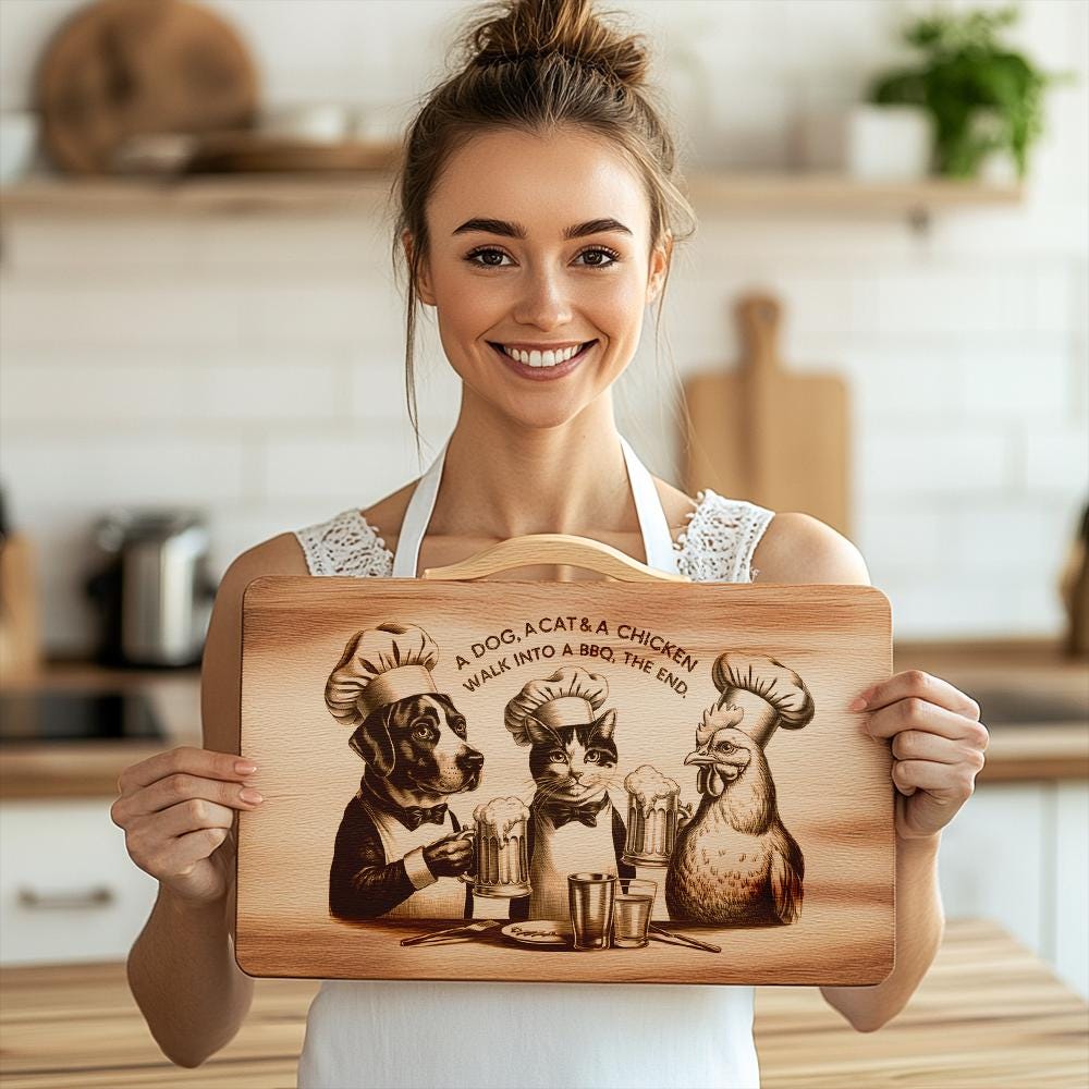 Engraved Charcuterie Board File: Dog, Cat & Chicken