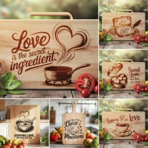 "Valentine Love Captions: 6 Charcuterie Board Engraving Files"