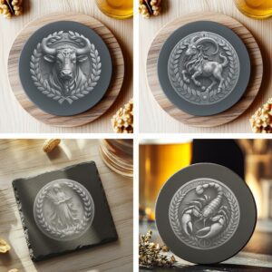12 Zodiac Horoscope 3D Illusion Slate Coaster Engraving