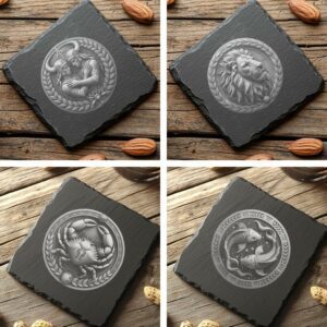 12 Zodiac Horoscope 3D Illusion Slate Coaster Engraving
