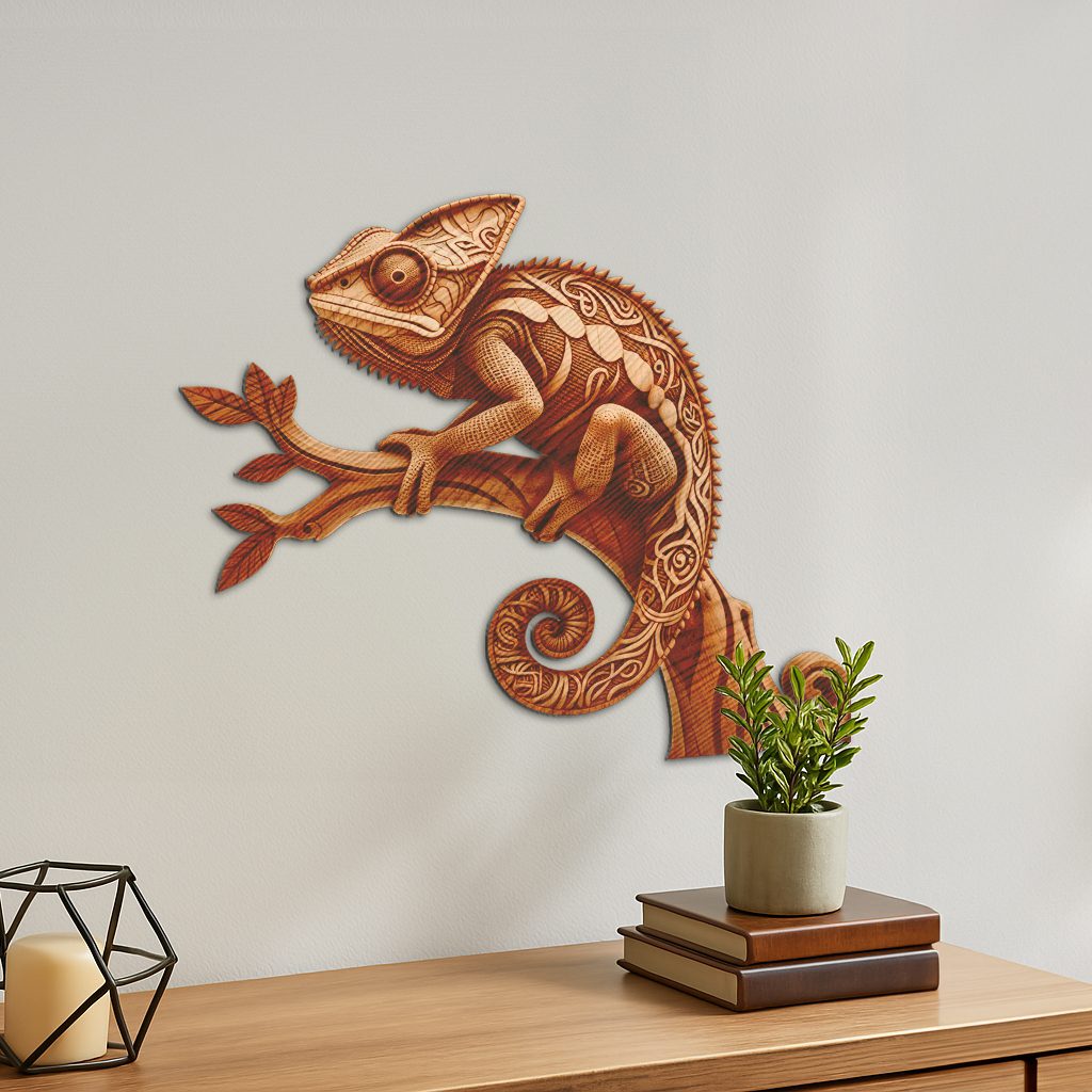 3D Animal Laser Engraving Design, Unique Chameleon Art