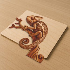 3D Animal Laser Engraving Design, Unique Chameleon Art