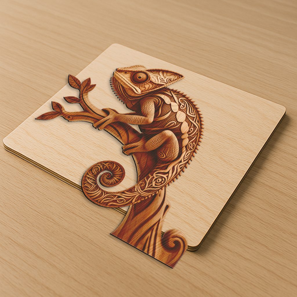 3D Animal Laser Engraving Design, Unique Chameleon Art