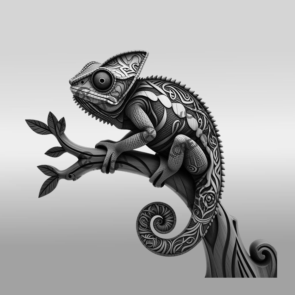 3D Animal Laser Engraving Design, Unique Chameleon Art